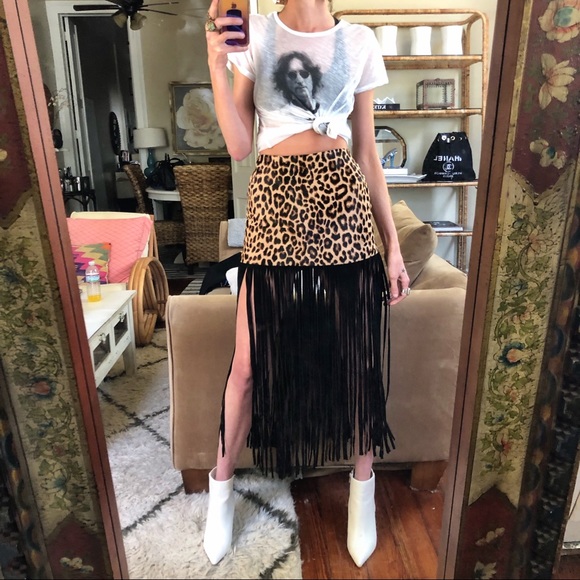 NWT the perfext leather leopard fringe skirt - Picture 5 of 6
